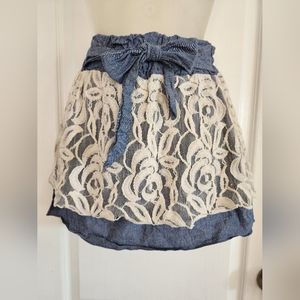 rue21 Chambray A Line Skirt with Floral Mesh Detail!